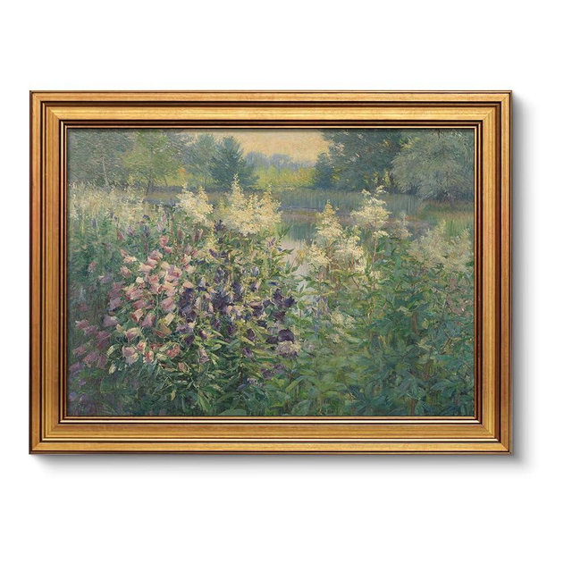 VIYYIEA Vintage Gold Framed Wall Art for Living Room, Landscape Canvas Prints Home Decor, Oil Painting Picture, Bedroom Wall Decor Gifts for Friends or Family -【Canterbury Bells】-(16L x 12W)