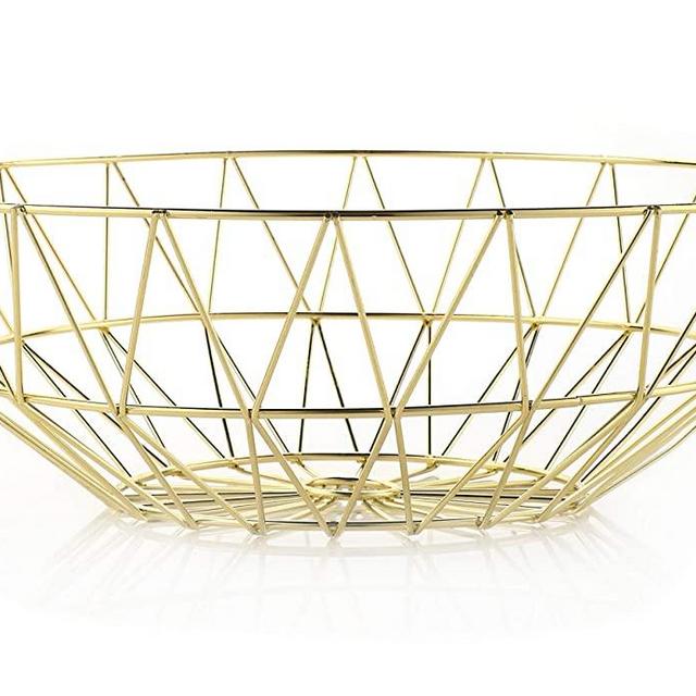 IWALYA Gold Fruit Bowl for Kitchen Counter Decor - Large Decorative Bowl Basket for Home Decor- Gold Kitchen Accessories for Modern KItchen Decor - Gold Wire Fruit Basket for Kitchen 12x4 Inches