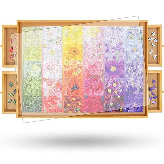 ALL4JIG 1000PCS Rotating Jigsaw Puzzle Board with 4 Drawers & Cover, Lazy Susan Spinning Jigsaw Puzzle Table, 30'' X 22" Puzzle Spinner, Jigsaw Puzzle Table Top Portable