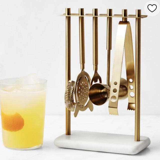 White Marble & Brass Hanging Bar Tools Set