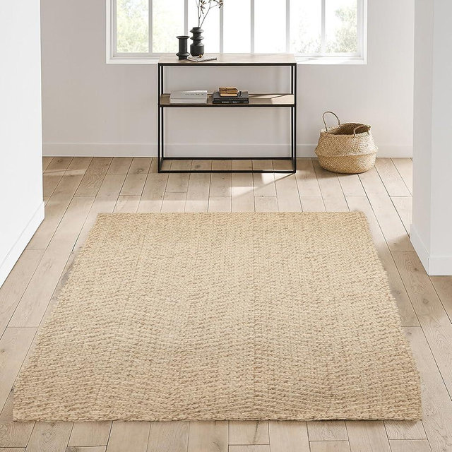 Triangle Weavers Herringbone Tucked Bohemian Jute and Wool Area Rug for Bedroom, Living Room & More - Pet Friendly Indoor Area Rug - 2.5 x 7 Feet - Zig Zag Pattern - Off-White Color