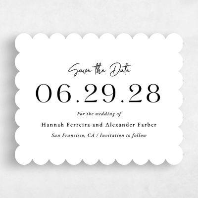 White Scalloped Wedding Save the Date - Milford Landscape