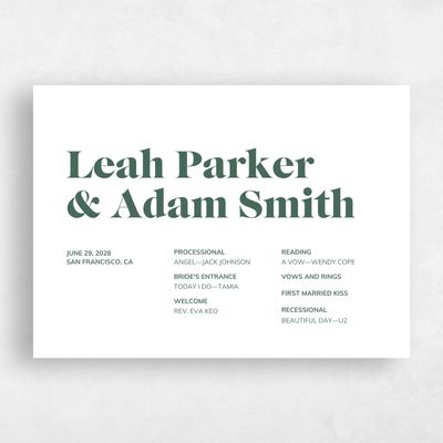 Forest, Green Wedding Program - Everett Letterpress
