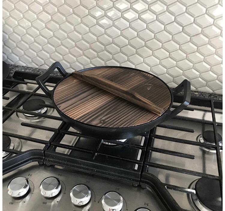 Cast Iron Wok with Wooden Cover
