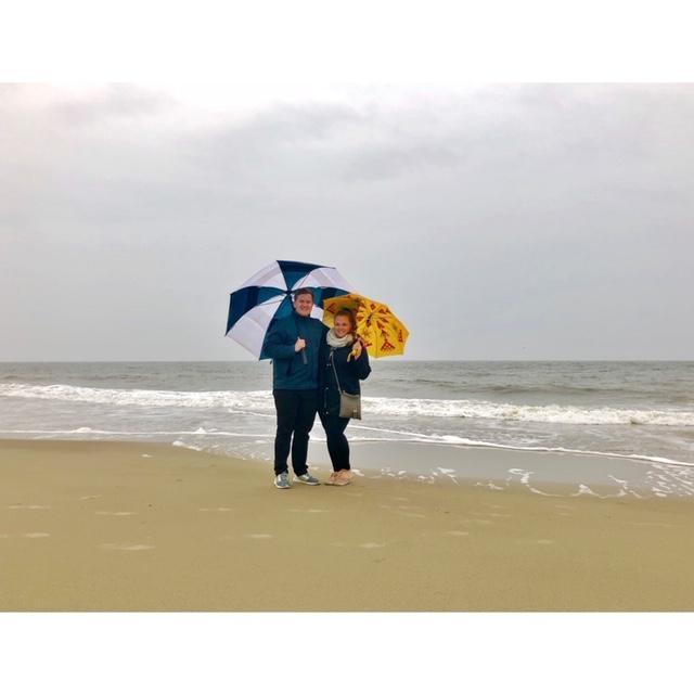 Walking on the beach in the rain with umbrellas. Why not?! Tybee Island, 2019.