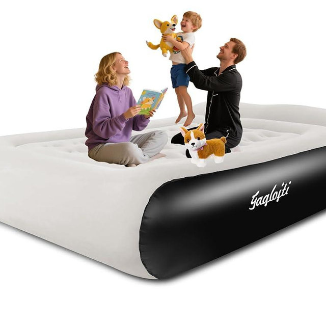 Gaglojti 16" Air Mattress Queen with Built in Pump,Portable Full Blow up Mattress with Carry Bag, Comfort Flocked Airbed Inflatable Mattress for Guests,Camping
