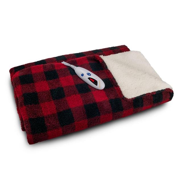 62" x 50" Electric Sherpa Throw Red Buffalo Check - Biddeford Blankets