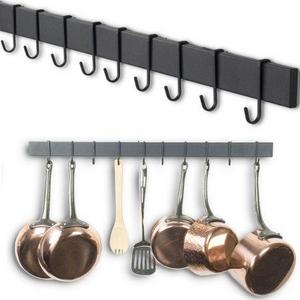 Wallniture Wall Mount Pot and Pan Storage Bar Rack, Space Saving Kitchen Organizer Iron Hanging Utensils Rack, with 20 S Hooks, Set of 2 30 Inch Rails