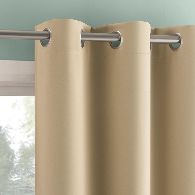 2pc 37"x63" Sun Zero Tedrow 100% Blackout Grommet Curtain Panel Pair Taupe: Energy Efficient, Noise Reduction, Thermal Insulated