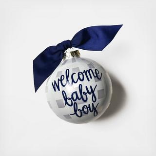 Welcome Baby Boy Gingham Ornament with Stand
