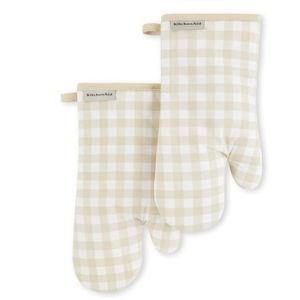 KitchenAid Gingham Oven Mitt 2-Pack Set, Milkshake, 7"x13"