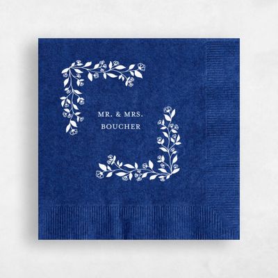 Navy, Blue Wedding Napkin - Kalispell Border