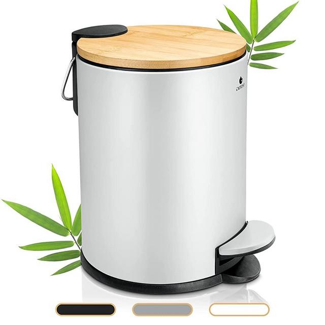 Exitoso 3L White Bathroom Trash Can - Small Trash Can with Lid for Bathroom - Stainless Steel White Garbage Can with a Lid - Waste Bin - Small White Trash Can with Lid - White Trash Can Kitchen
