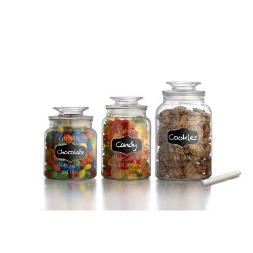 American Atelier Canister Set 3-Piece Glass Jars in 33oz, 44oz & 60oz Chic Retro w/Airtight Lids, Chalkboard, for Cookies, Candy, Coffee, Flour, Sugar, Rice, Pasta, Cereal & More