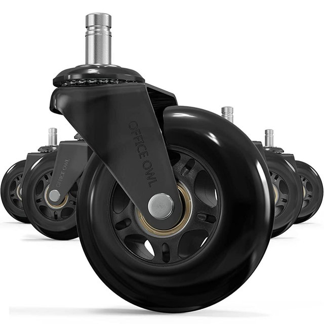 Office Owl Office Chair Wheels Replacement Rubber Chair casters for Hardwood Floors and Carpet, Set of 5, Heavy Duty Office Chair casters Replacement,Roller Blade Style-Black
