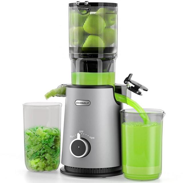 Cold Press Juicer, ECOSELF Juicer Machines with 4.35" Large Feed Chute Fit Whole Fruits & Vegetables, Self Feeding for Juice Extractor Machine, Masticating Juicer, Easy to Clean, High Juice Yield