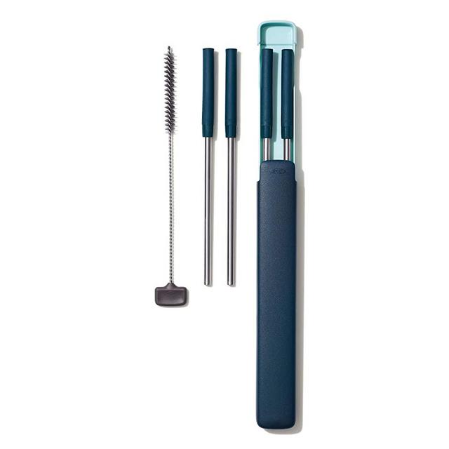 OXO Good Grips Stainless Steel 6 Piece Reusable Straw Set with Case - Green