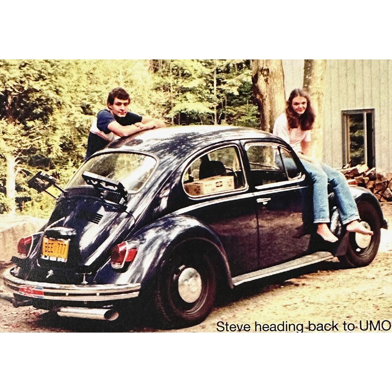 Sharon and big brother Steve and his beloved VW bug.