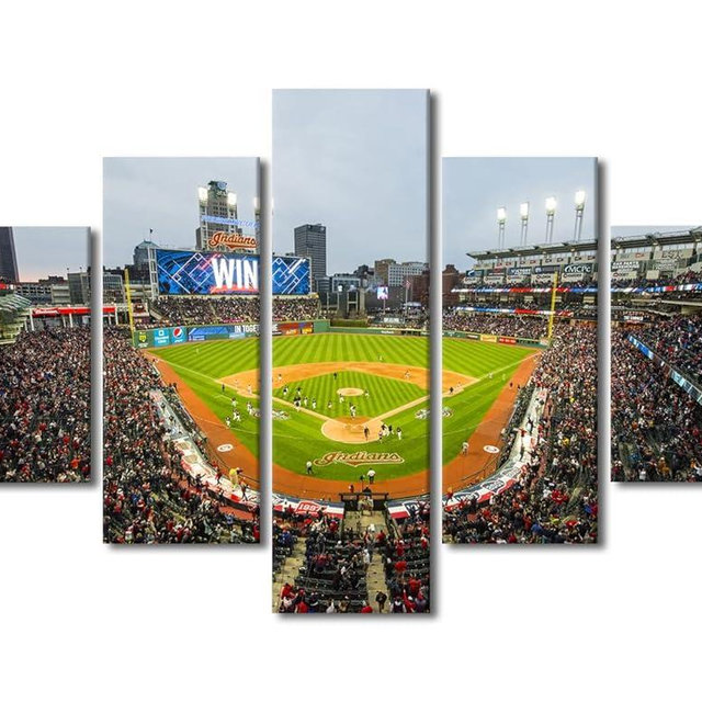 TUMOVO Stadium Panoramic Canvas Paintings Progressive Field Bedroom Wall Art Cleveland Ballpark Contemporary Home Decor Bathroom Wall Art Modern Artwork Ready to Hang for Living Room Office 60"Wx40"H