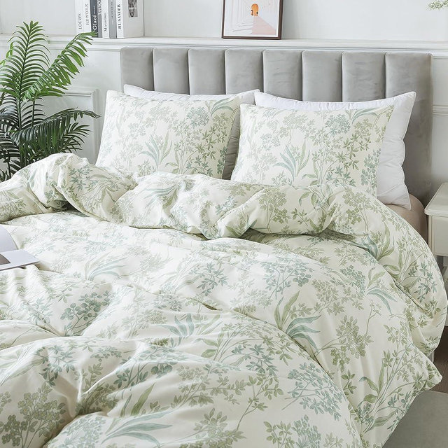 HoneiLife Cotton Duvet Cover Queen - Floral Comforter Cover 3-PC, Botanical Bedlinen Sets with Zipper Closure & Corner Ties, Wildflower Comforter Cover Sets