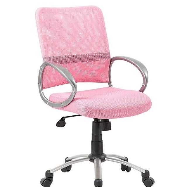 Boss Office Products Mesh Back Task Chair with Pewter Finish in Pink