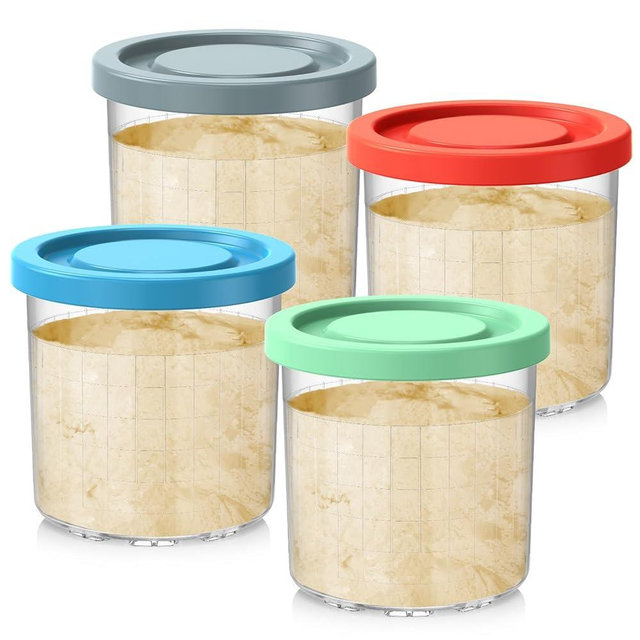 Omnikit 16OZ Containers Replacement for Ninja Creami Pints and Lids - 4 Pack, Compatible with NC300 NC299AMZ NC290 Series Ice Cream Maker