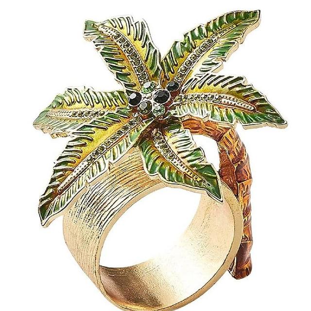 Kim Seybert Palm Coast Napkin Rings in Green & Gold, Set of 4