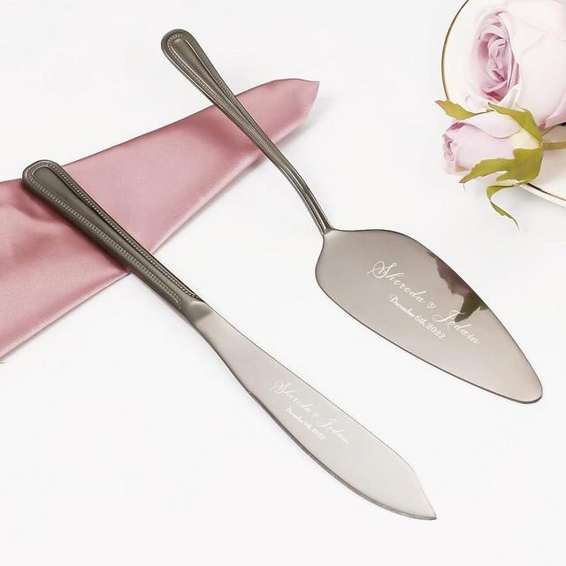 Cake Cutting Set for Wedding, Personalized Wedding Cake Knife and Server Set, Vintage Engraved 2-Piece Pie Cake Cutter Serving Set, Custom Bridal Anniversary Birthday Quinceañera Gift(Black)