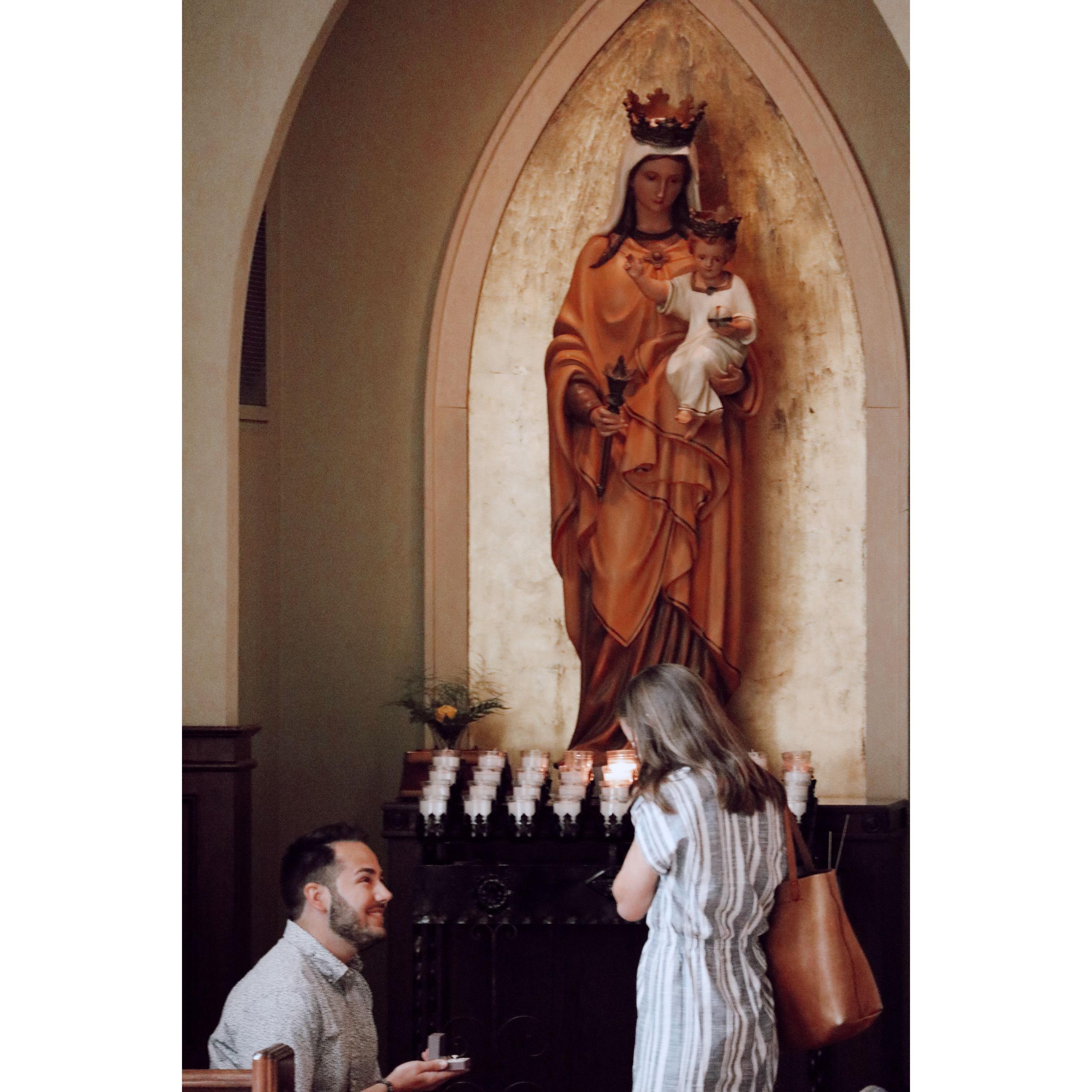 7.1.23 : the proposal in front of our Blessed Mother in Orange Beach, AL