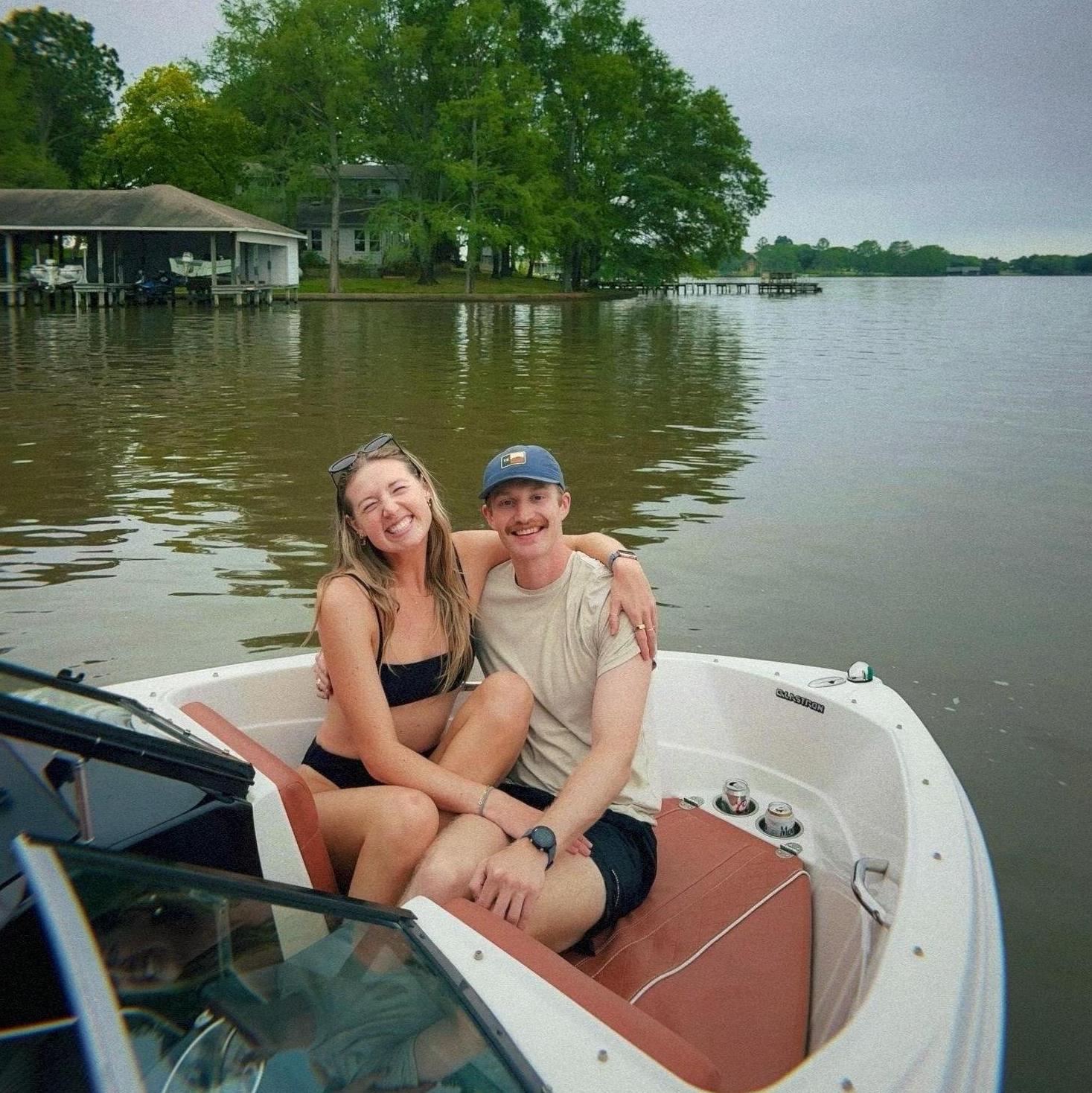 Abbie and I love spending time at the lake! I drive boats for a living so when we're at the lake I love to sit back with a beer and let Abbie drive us around on a booze cruise!