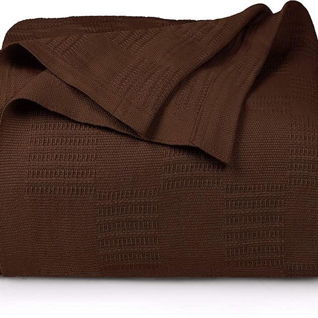 Utopia Bedding Premium Cotton Blanket Queen Brown - Soft Breathable Thermal Blanket 350 GSM - Ideal for Layering Any Bed