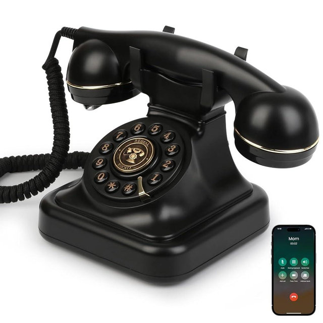 Sangyn Bluetooth Retro Phone with Speakerphone, Bluetooth Landline Telephone, Bluetooth Home Phone with USB Rechargeable Power, Hands-Free Calling & Music Playback, Black