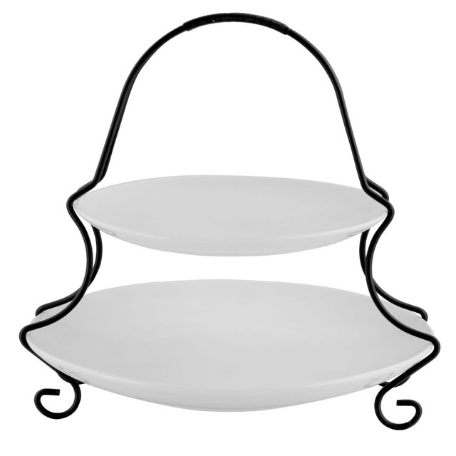 Gibson Elite Gracious Dining 2 Tiered Serving Set with Metal Rack in White