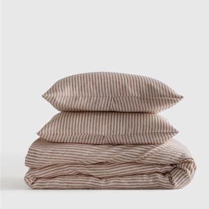 Linen Duvet Cover Set | Quince in Terracotta/White Stripe, King Size