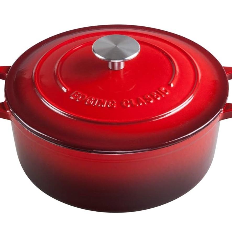Enameled Cast Iron Dutch Oven, 5.5 Quart, Round Dutch Ovens Pot with Dual Handle for Bread Baking, Dutch Ovens with Lid, Bread Oven, Red