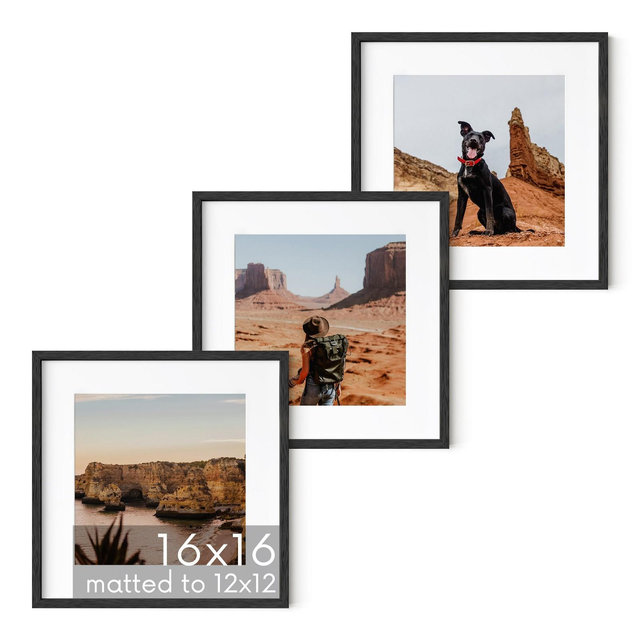 Haus and Hues Set of 3 Picture Frame with Plexiglass Cover, Black Oak, 16x16