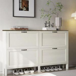 Slim Shoe Storage Cabinet With 4 Flip Drawers, Hidden Shoe Storage, Narrow Cabinet With 4 Doors