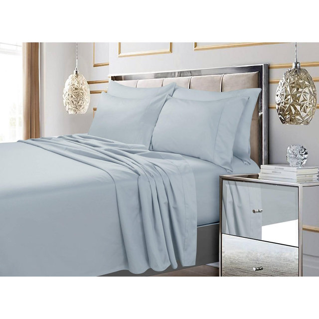 Tribeca Living Queen 600 Thread Count Cotton 4pc Deep Pocket Sheet Set Sky