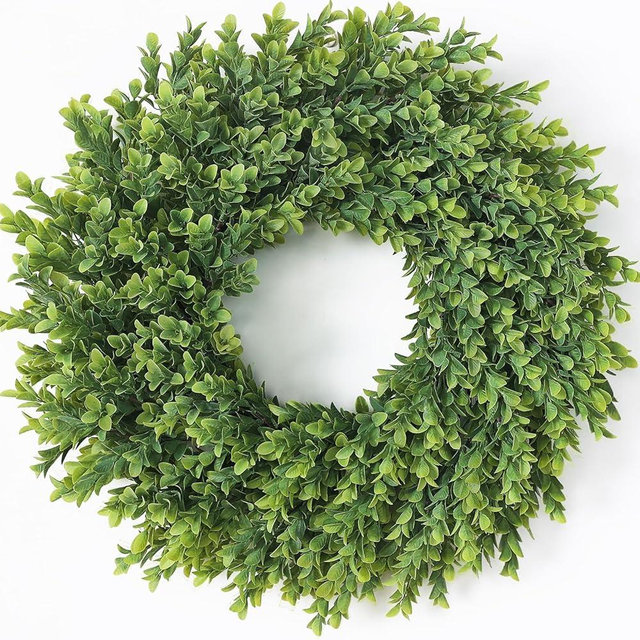 26" Artificial Boxwood Wreath for Front Door - Large Faux Plant Fake Greenery Hanging Wreath for Wall Window Farmhouse Fireplace Home Outdoor Spring Summer Decor