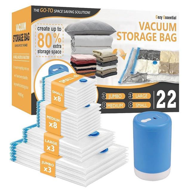Vacuum Storage Bags with Electric Pump, 22 Pack (3 Jumbo/3 Large/8 Medium/8 Small) Vacuum Seal Space Saver Bags for Clothing, Pillows, Blanket, Bedding, Comforters