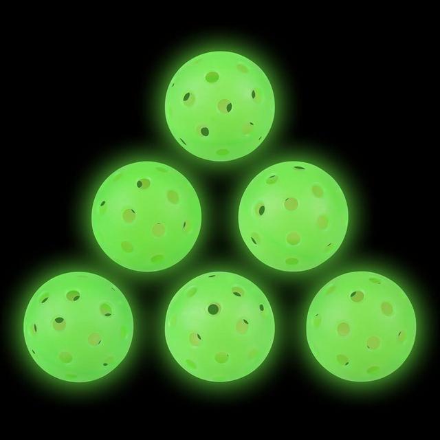 Amoswiz Pickleball Balls, 6 Pack Outdoor Glow in The Dark Pickleball Balls with Mesh Bag, Luminous Pickle Balls Gifts, Light Up Green Pickleballs, High Visibility & Durable for Training