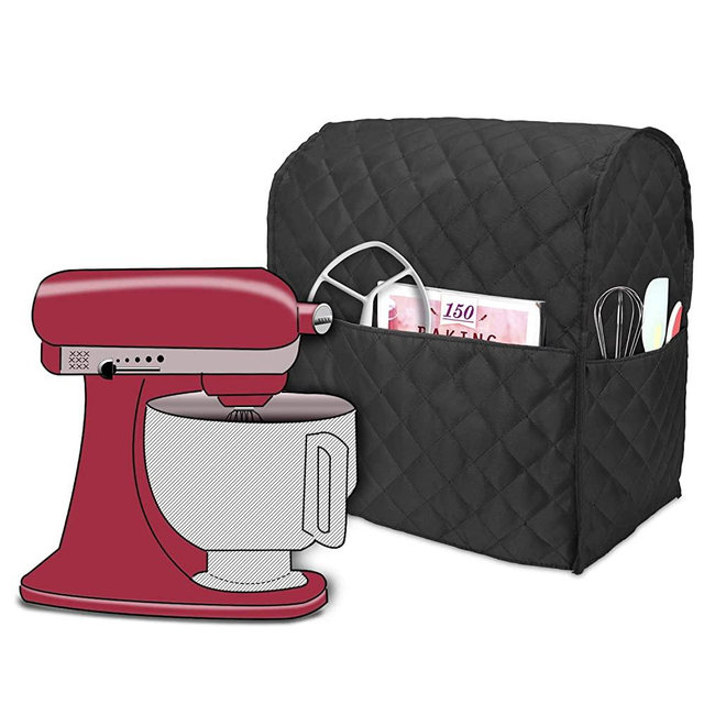 Luxja Dust Cover Compatible with 4.5-Quart and 5-Quart Stand Mixer, Cloth Cover with Pockets for Stand Mixer and Extra Accessories, Black (Quilted Fabric)