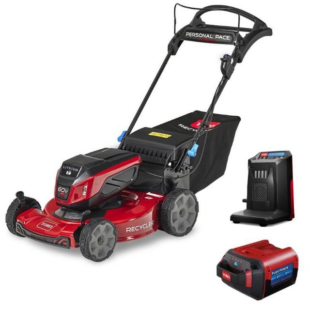 Toro 60V MAX* 22 in. Recycler Personal Pace Auto-Drive Lawn Mower with (1) 60V MAX* Flex-Force 6.0Ah Lithium-Ion Battery and (1) Charger