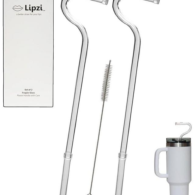Lipzi - Anti Wrinkle Straw - Glass anti-wrinkle drinking straws for 40oz Tumbler, Clear Reusable Straws with Cleaning Brush - Eco-Friendly Alternative to Plastic - Cleaning Brush Included - 2 Pack