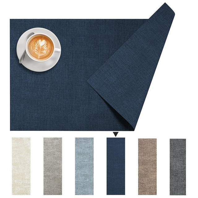 DOLOPL Placemats Set of 8, Reversible Wipeable & Heat Resistant Place Mats, Modern Faux Leather Table Mats for Kitchen, Neutral Waterproof Tablemats for Dining Table Decor, Wedding, Party(Navy Blue)