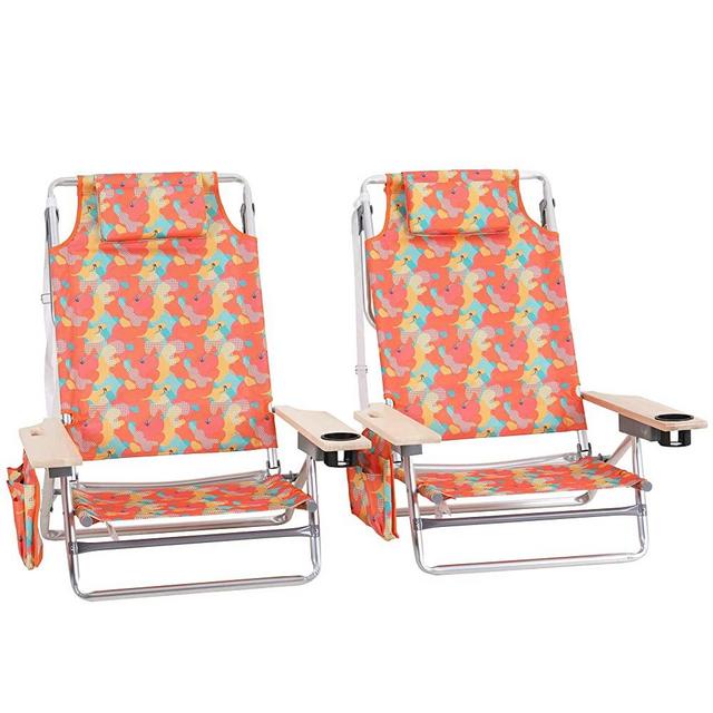 Sophia & William 5-Position Beach Chairs Folding Lightweight (2-Pack), Portable Camping Chair, Portable Arm Chairs with Towel Bar, Supports 250 LBS, Surf