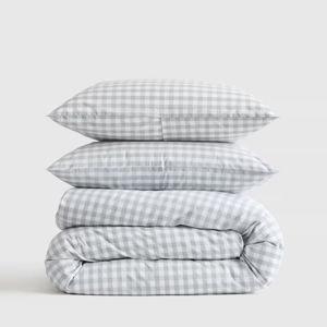 Classic Organic Percale Gingham Duvet Cover Set in Blue Fog