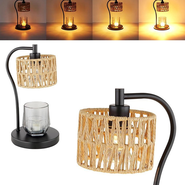 Ruiever Fabric Candle Warmer Lamp,Dimmerable Candle Warmer with 2 * 50W Bulbs,Adjustable Beightness Nightstand Lamp for Bedroom Living Room Mother's Day & Birthday Gifts (Rattan)