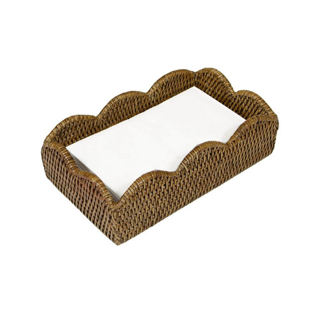 Rattan Scalloped Guest Towel Napkin Holders in Natural - 1 Napkin Holder