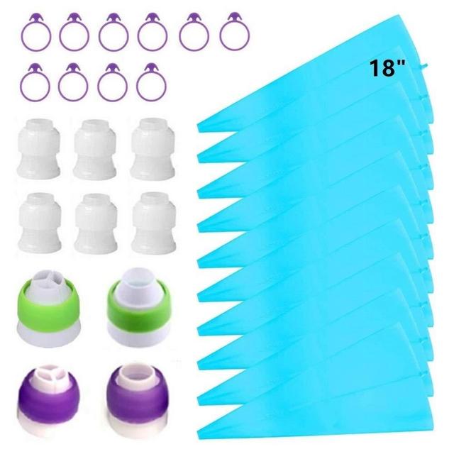 ANSLYQA 30 Pcs Pastry Piping Bags Sets with 10 PCS [18-Inch] Reusable Silicone Icing Bags,10 Couplers and 10 Frosting Bag Ties for Cake Decorating Supplies
